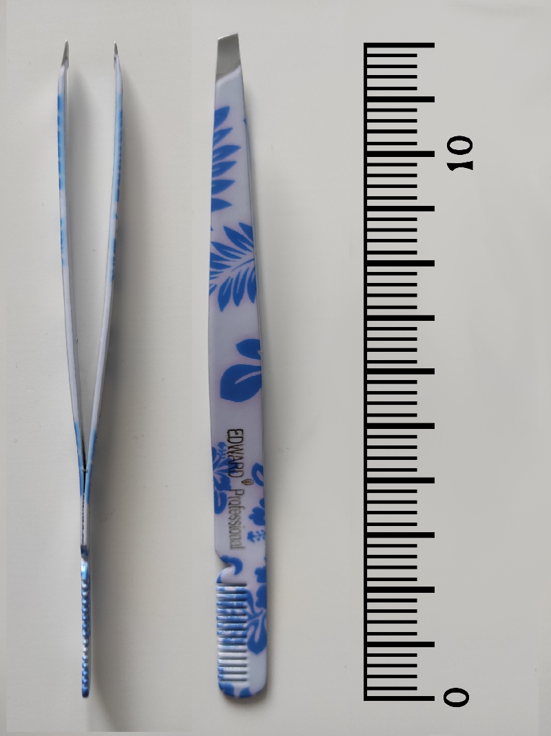 Kozmetiická pinzeta s hrebienkom na obočie (modrá)